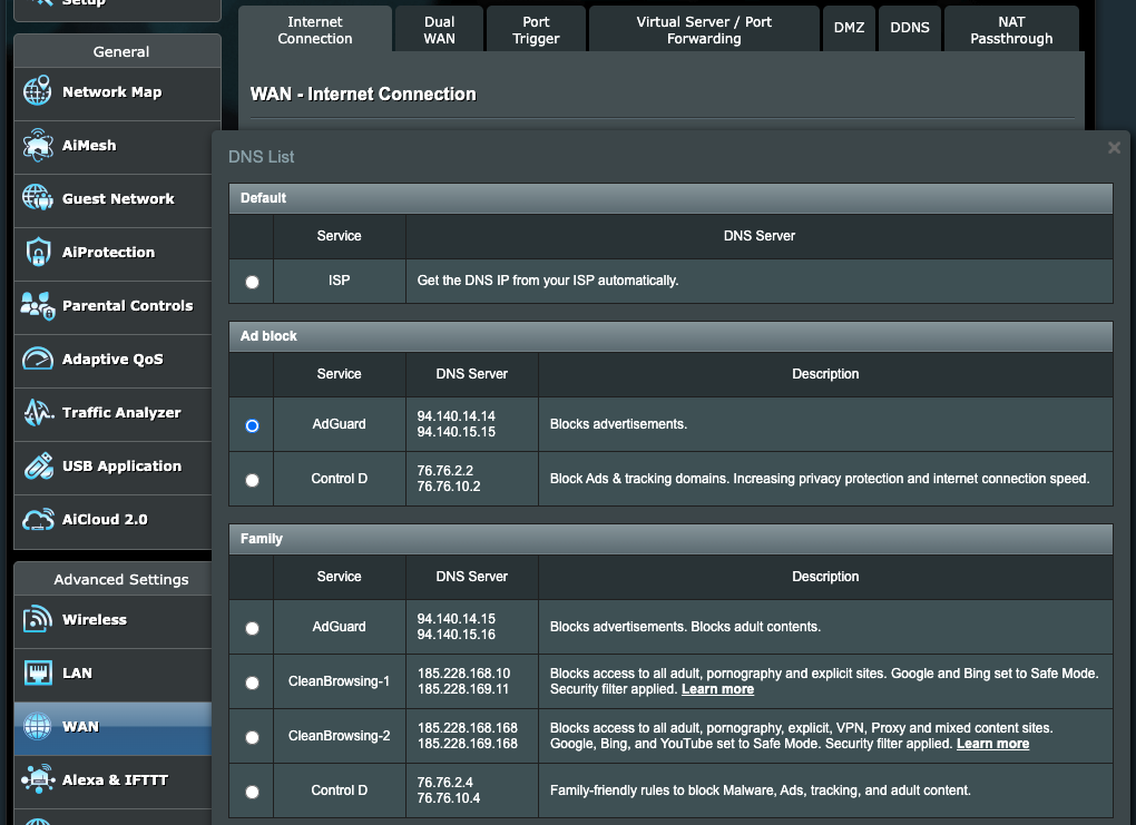DNS configuration in ASUS router
