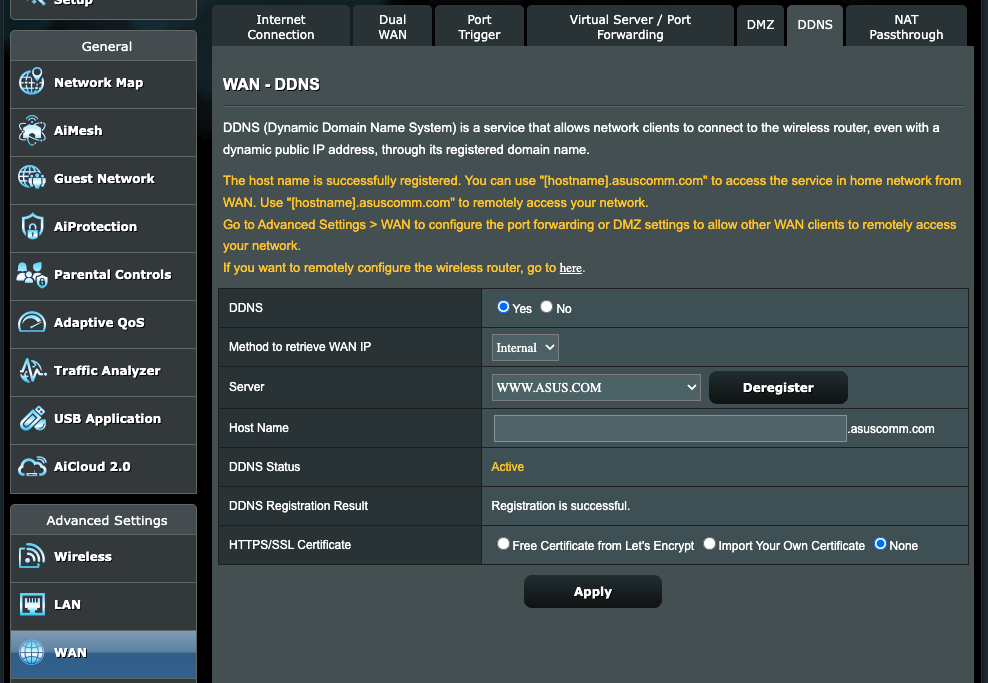 DDNS configuration in ASUS router