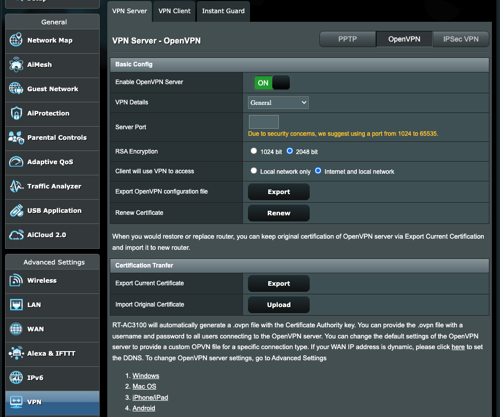 OpenVPN configuration in ASUS router